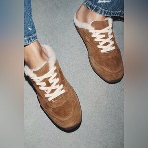 ZARA SPLIT LEATHER FAUX FUR SNEAKERS MULES